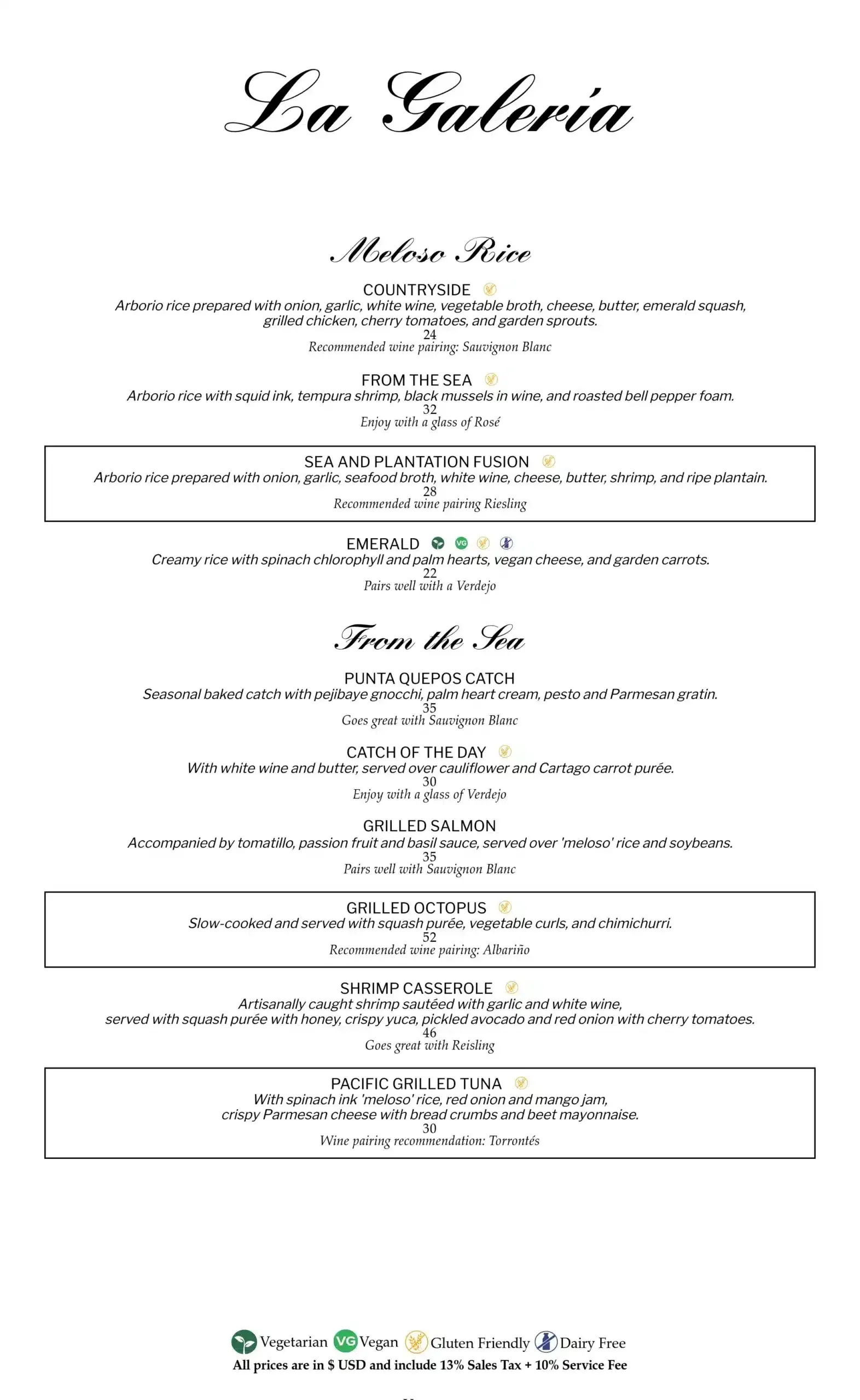 La Galería Dinner Menu English Page 3