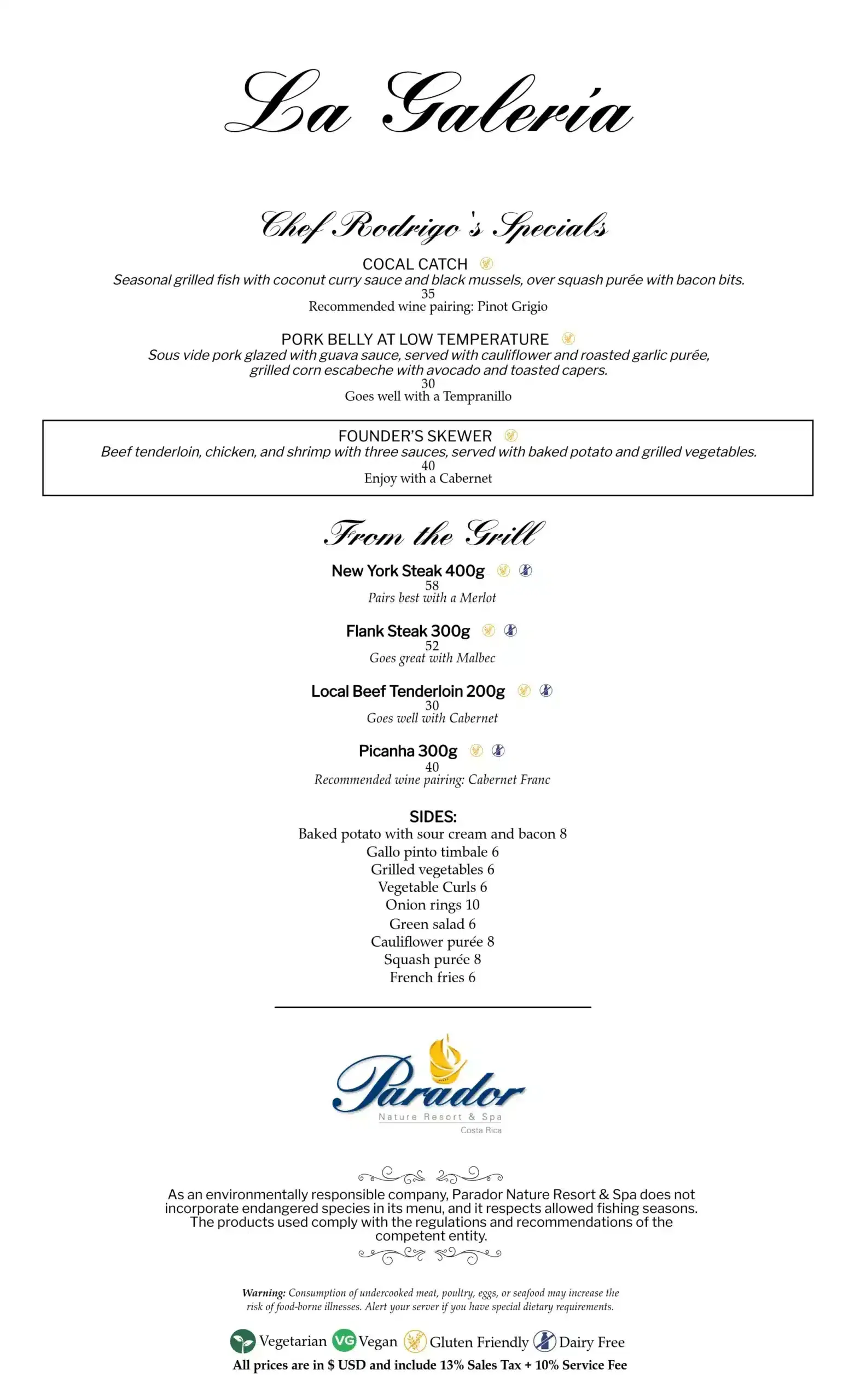 La Galería Dinner Menu English Page 4