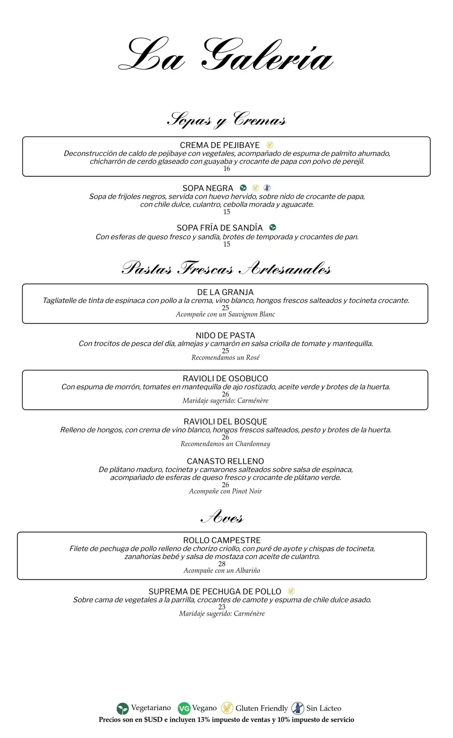 La Galería Cena Menu Español Pagina 2