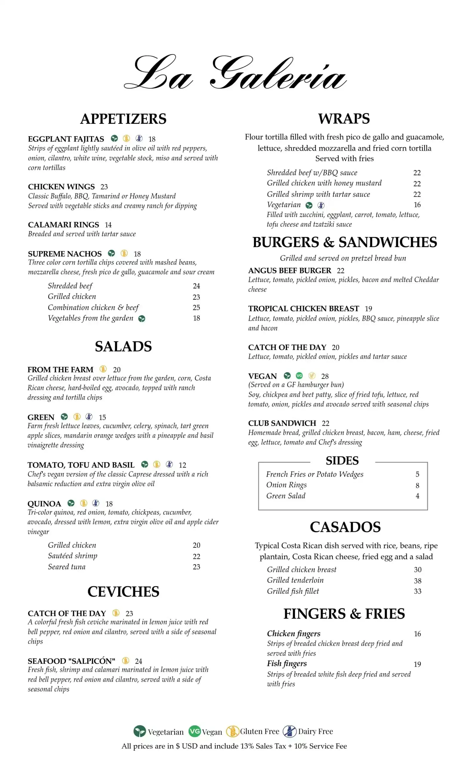 La Galería Lunch Menu Page 1