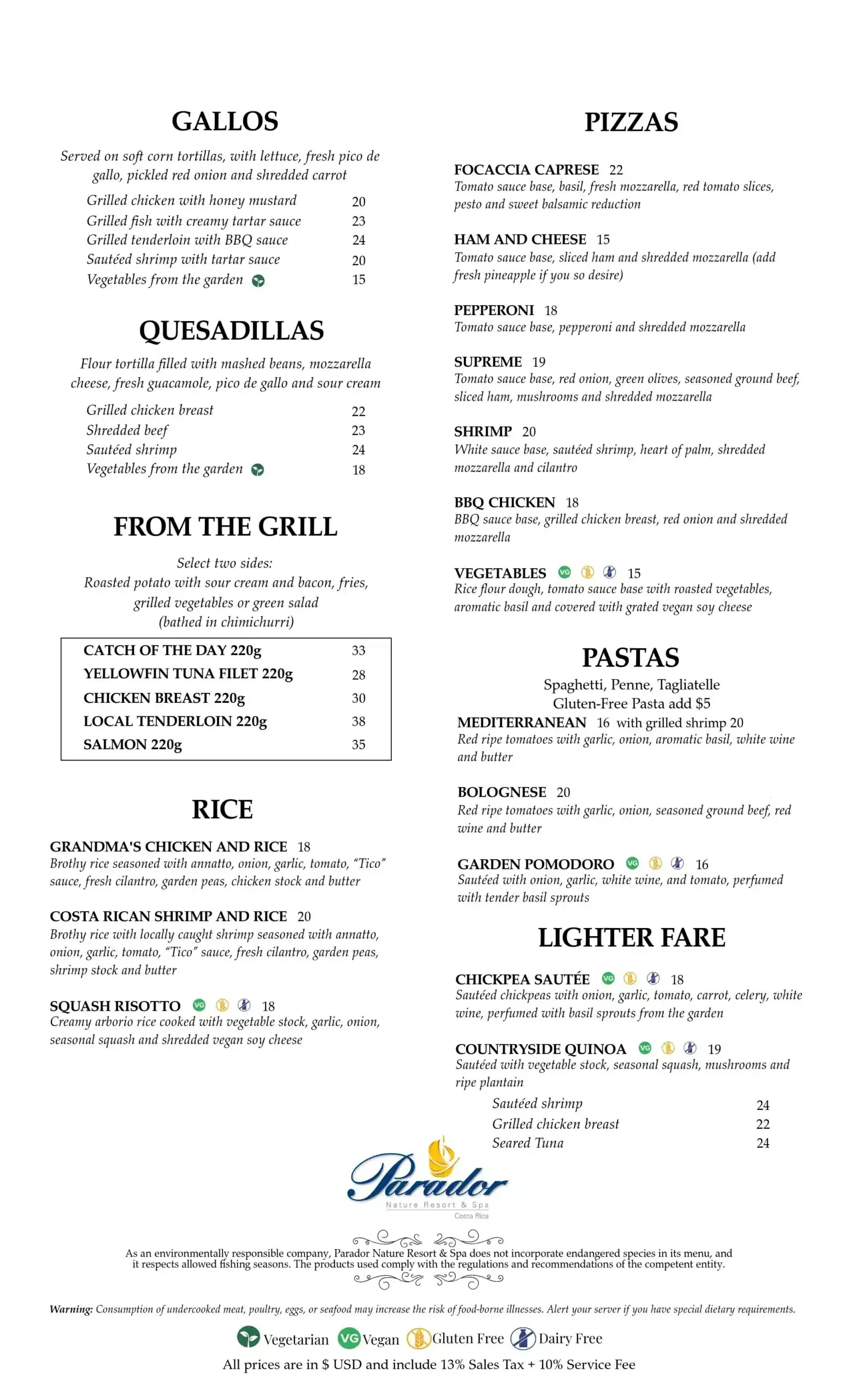 La Galería Lunch Menu Page 2
