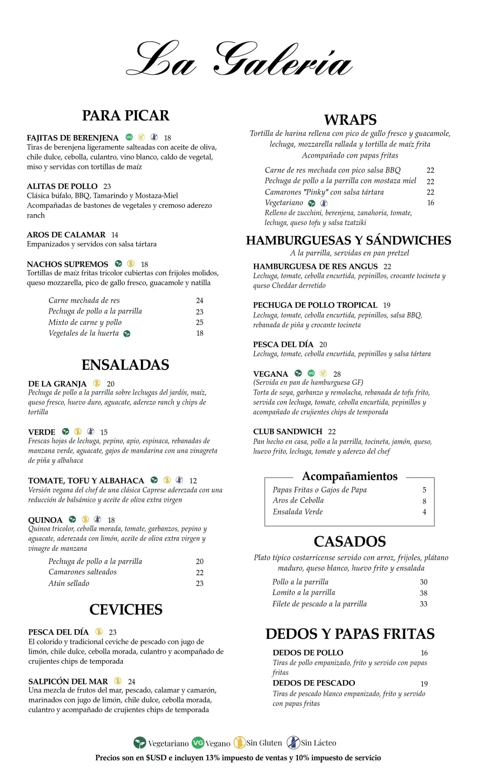 La Galería Lunch Menu Español Page 1