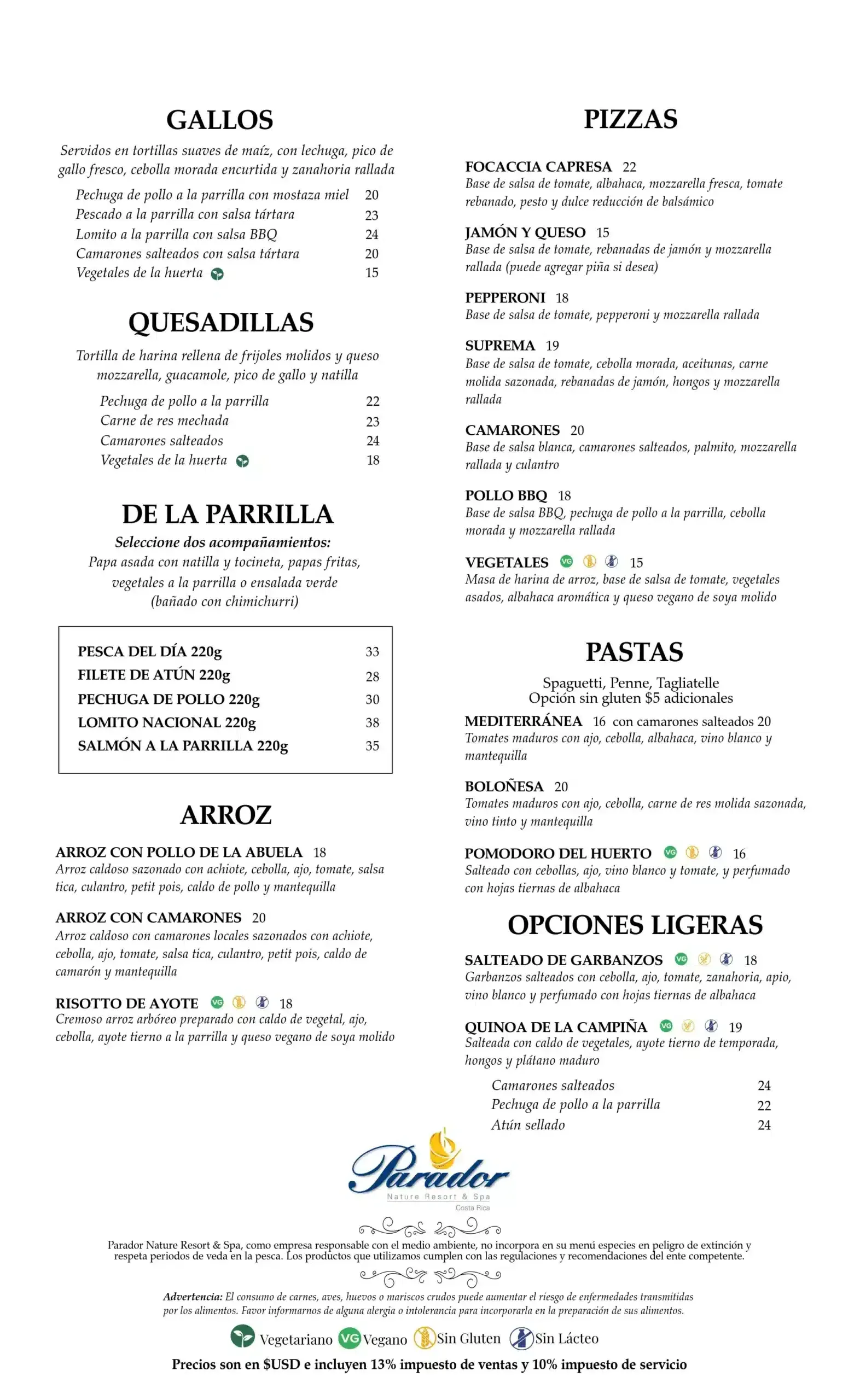 La Galería Lunch Menu Español Page 2