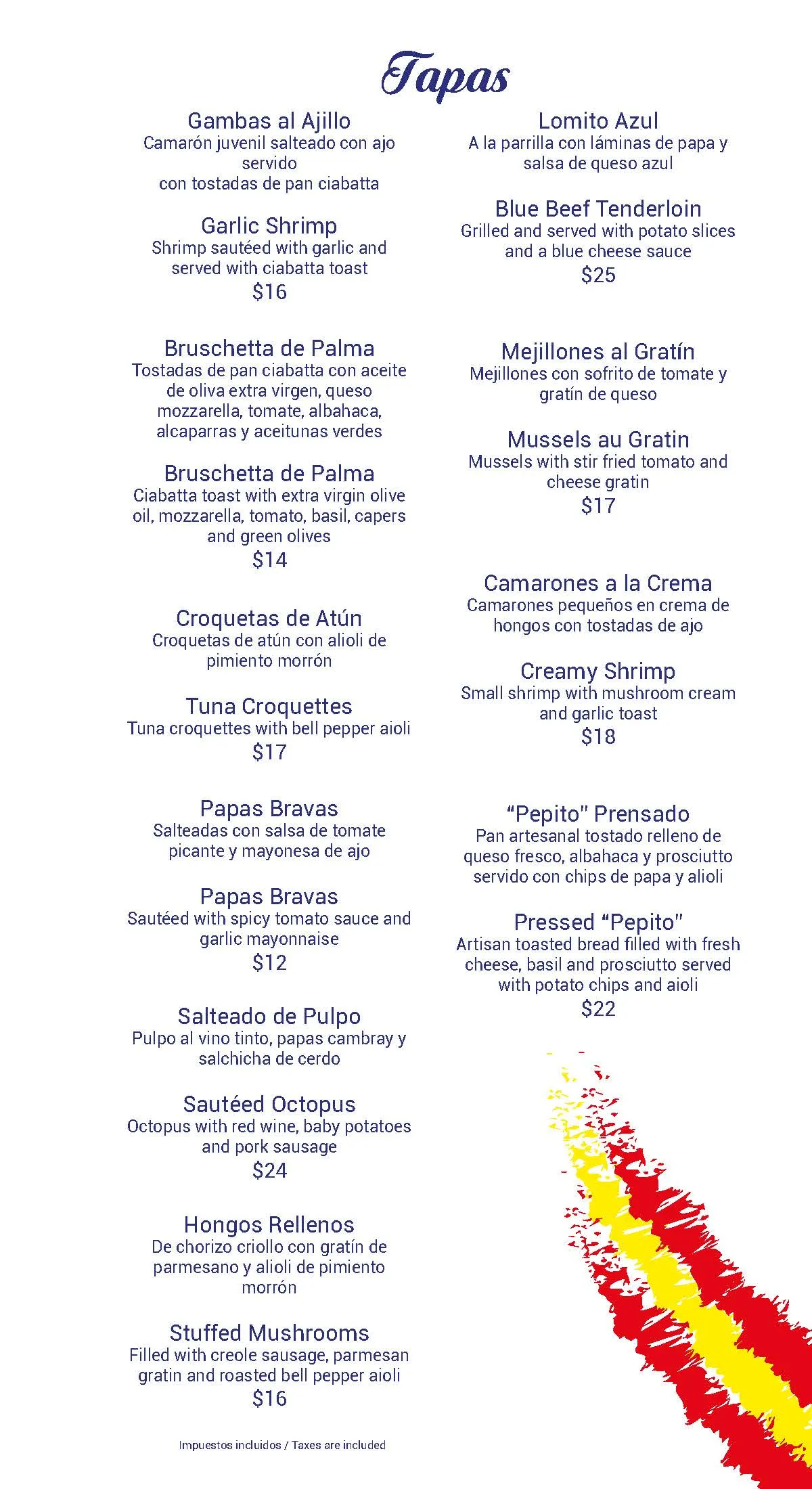 Bar Don Juan Tapas Menu