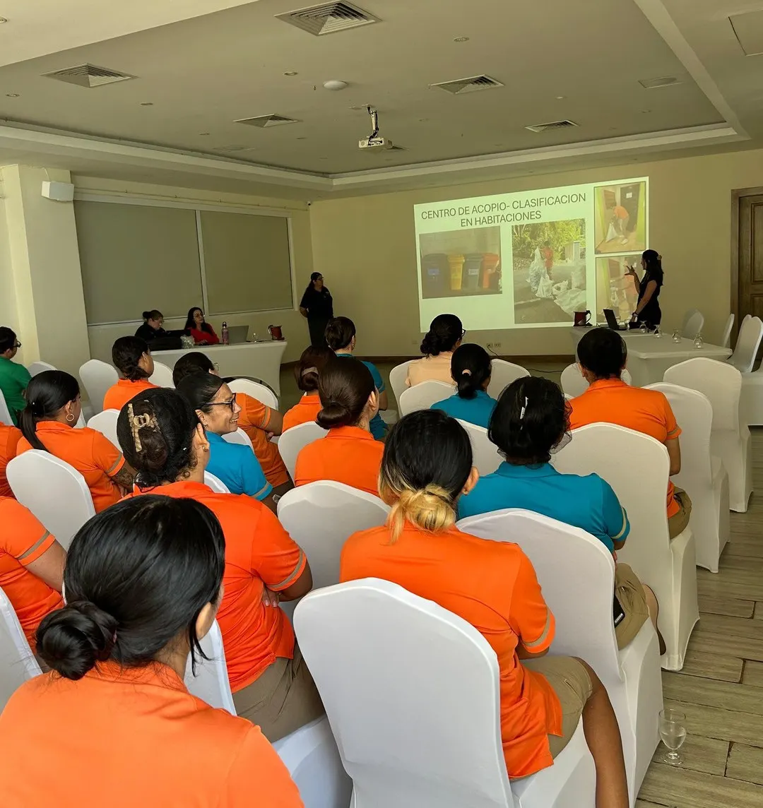 Team members in a training session on sorting waste