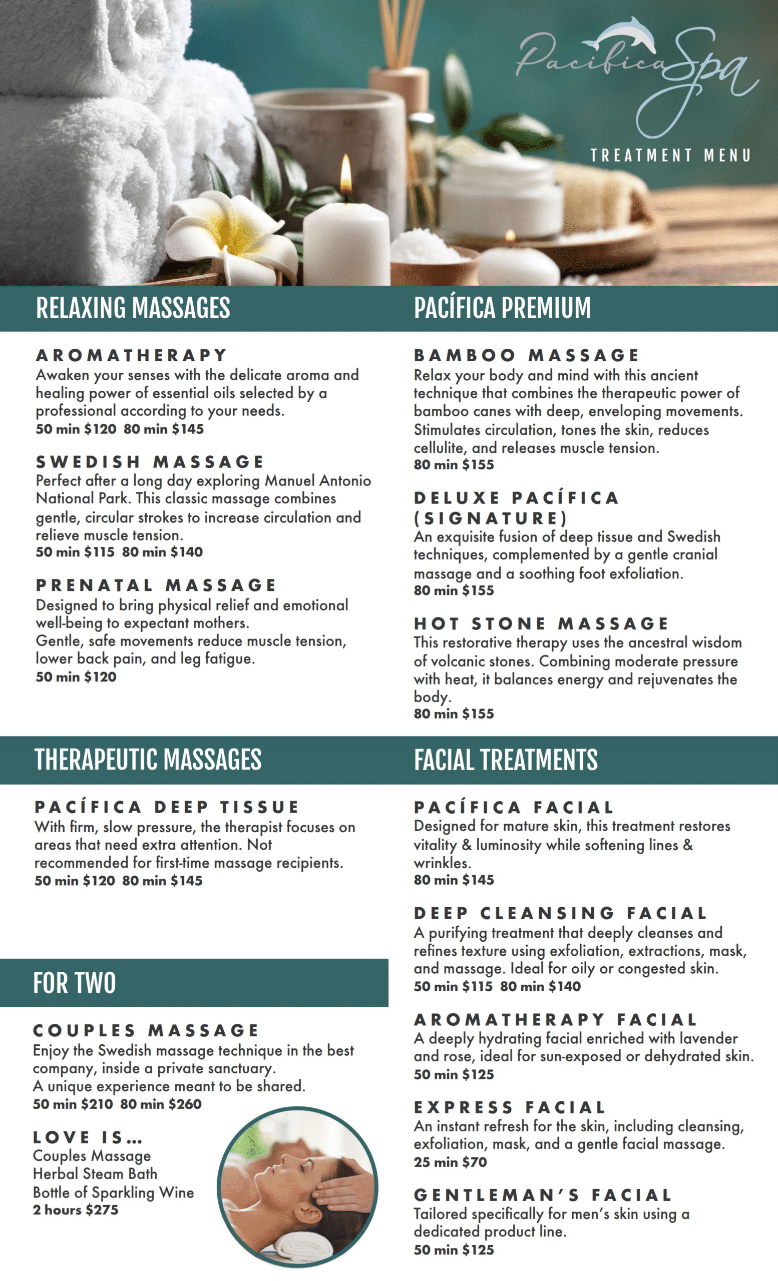 Pacifica Spa Menu English pg 1