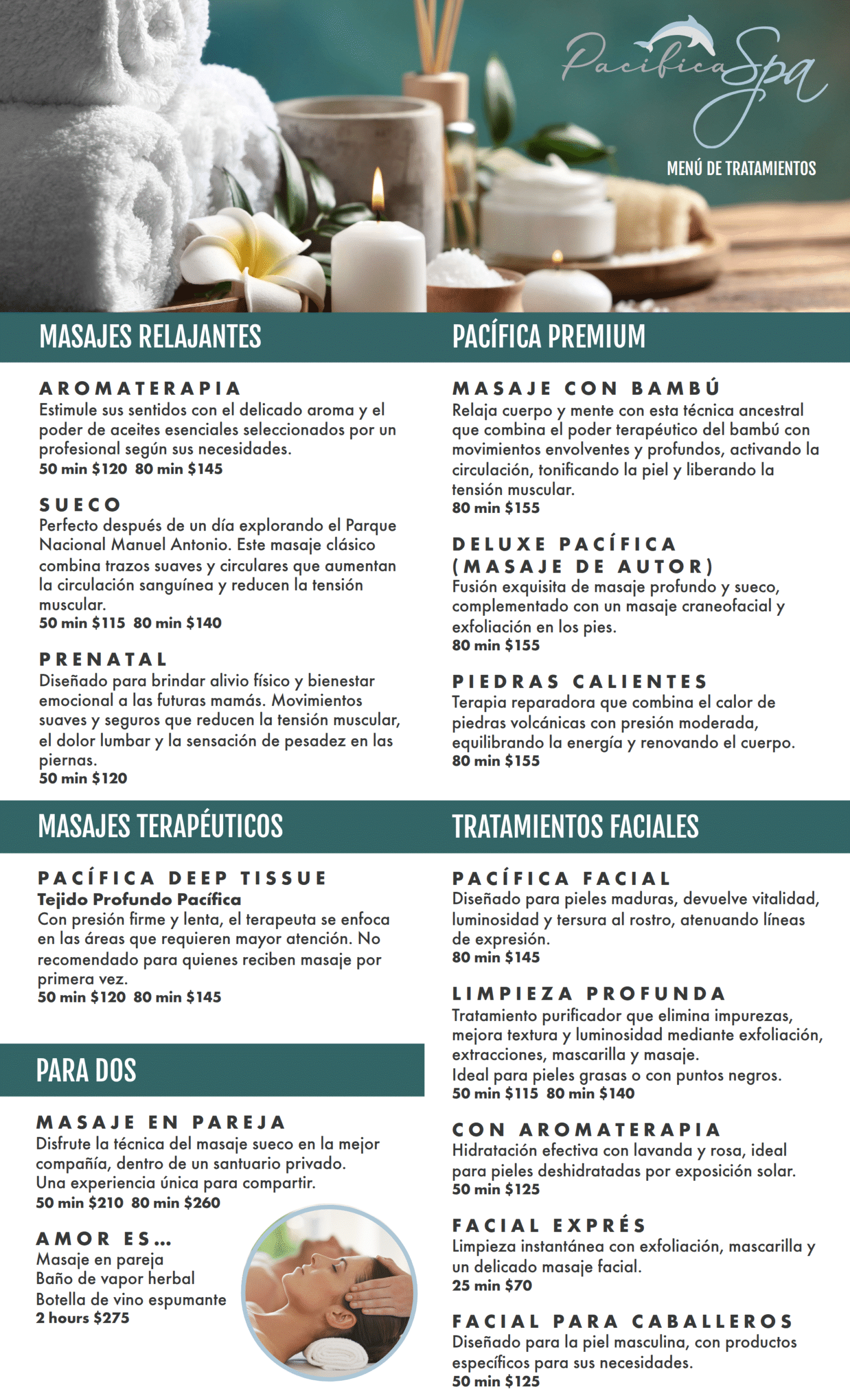 Pacifica Spa Menu Español pg 1