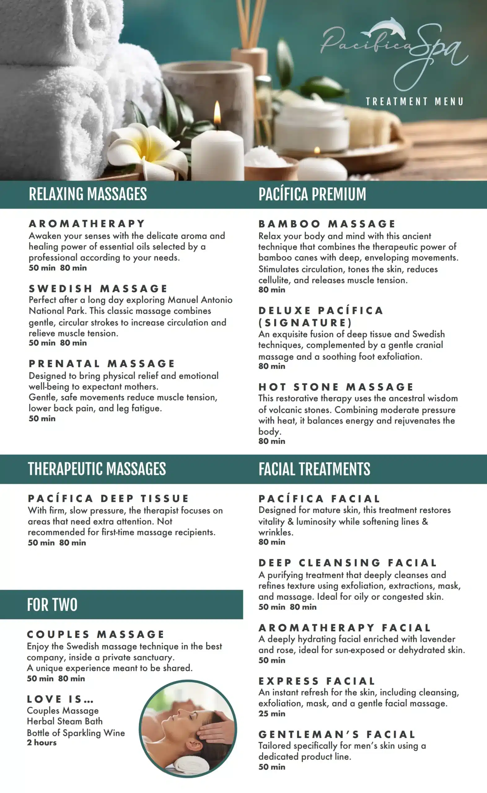 Pacifica Spa Menu English Page 1