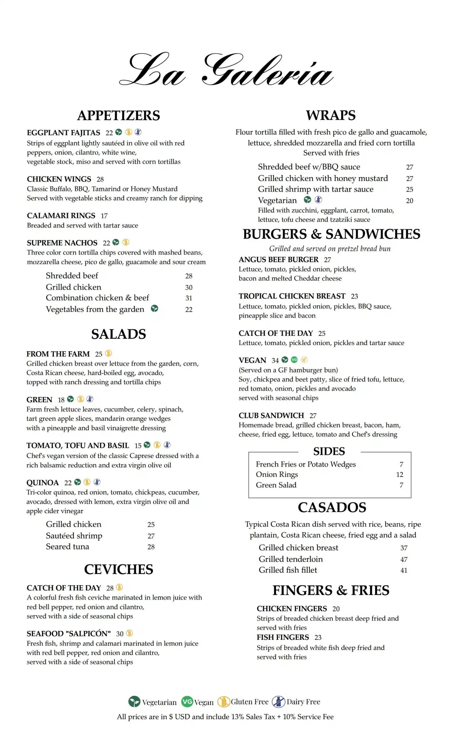 La Galería Lunch Menu pg 1