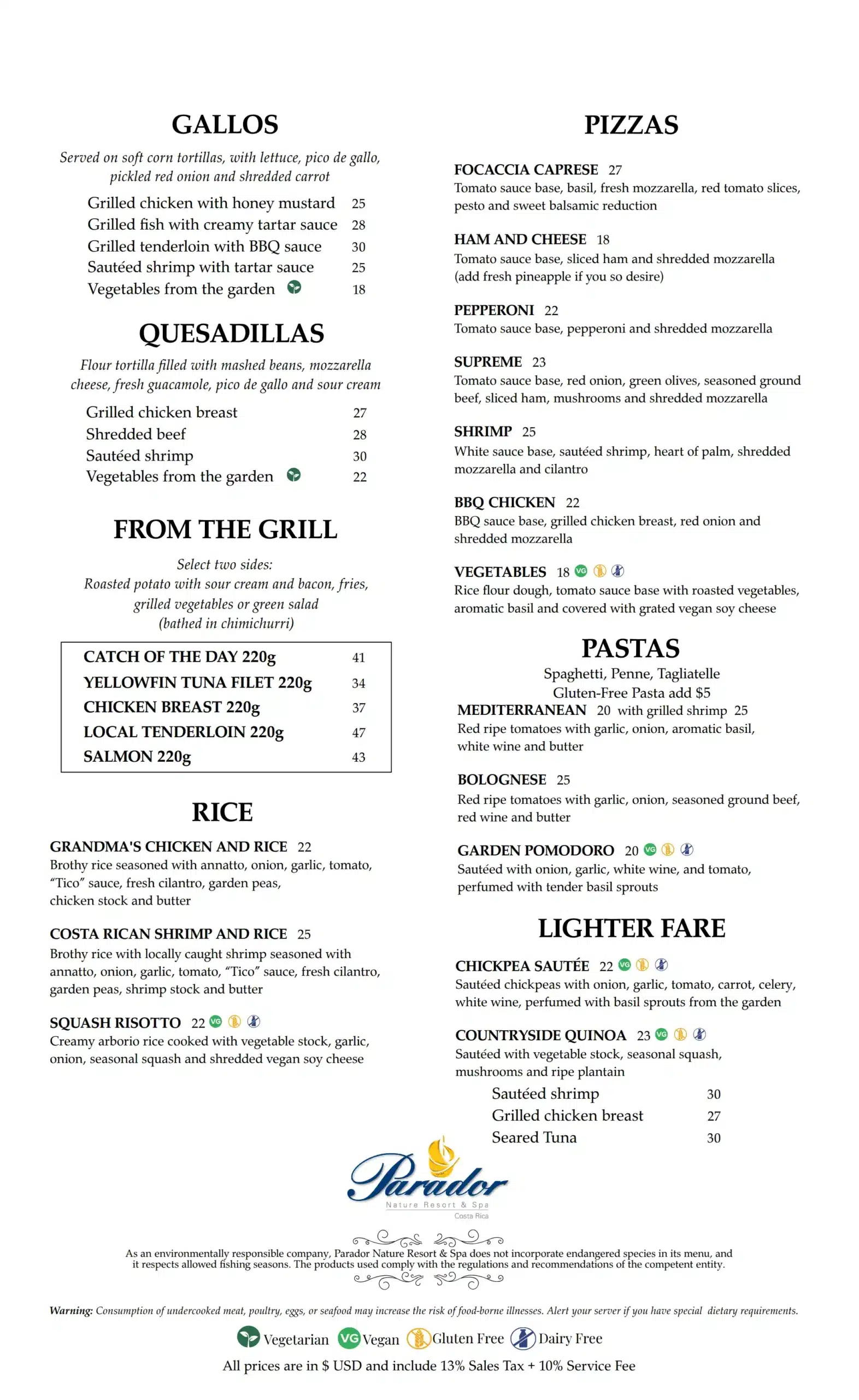 La Galería Lunch Menu pg 2