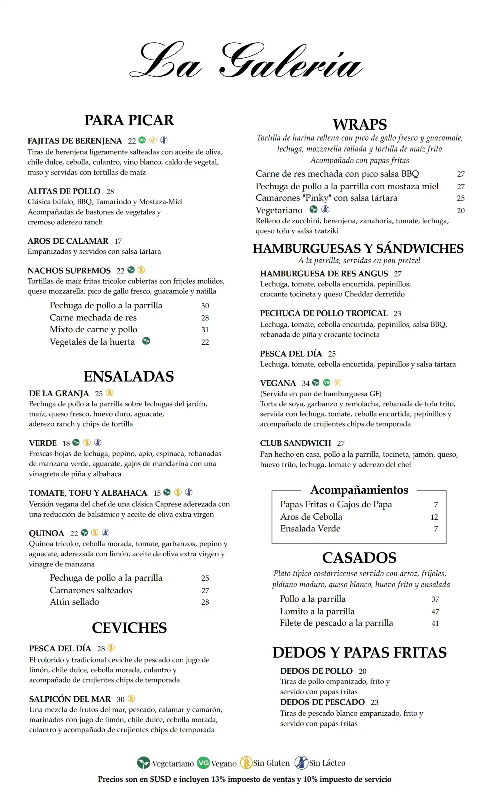 La Galería Lunch Menu pg 1