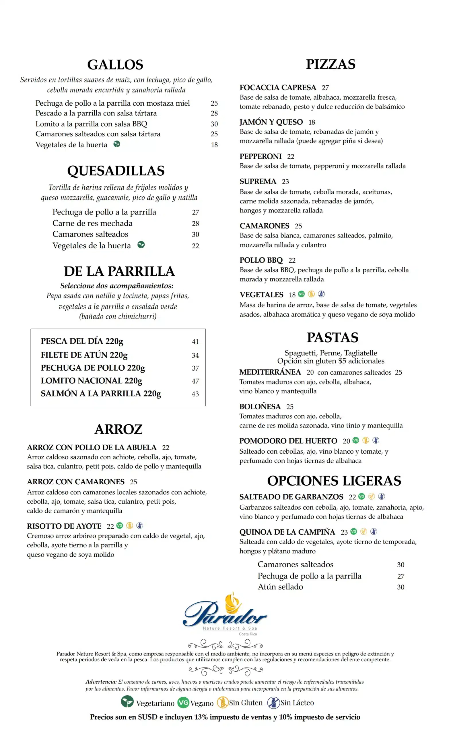 La Galería Lunch Menu pg 2