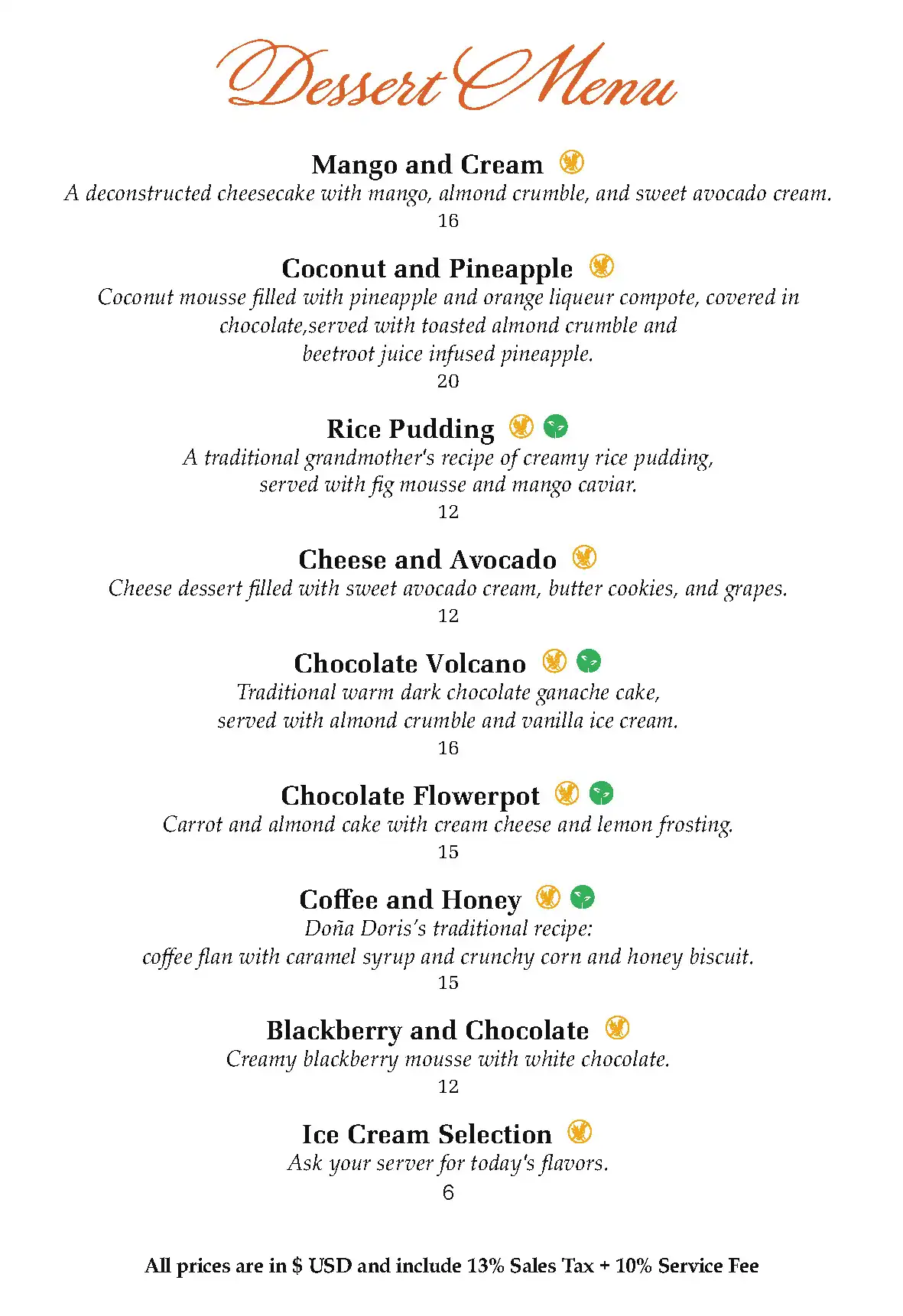La Fragata Dessert Menu