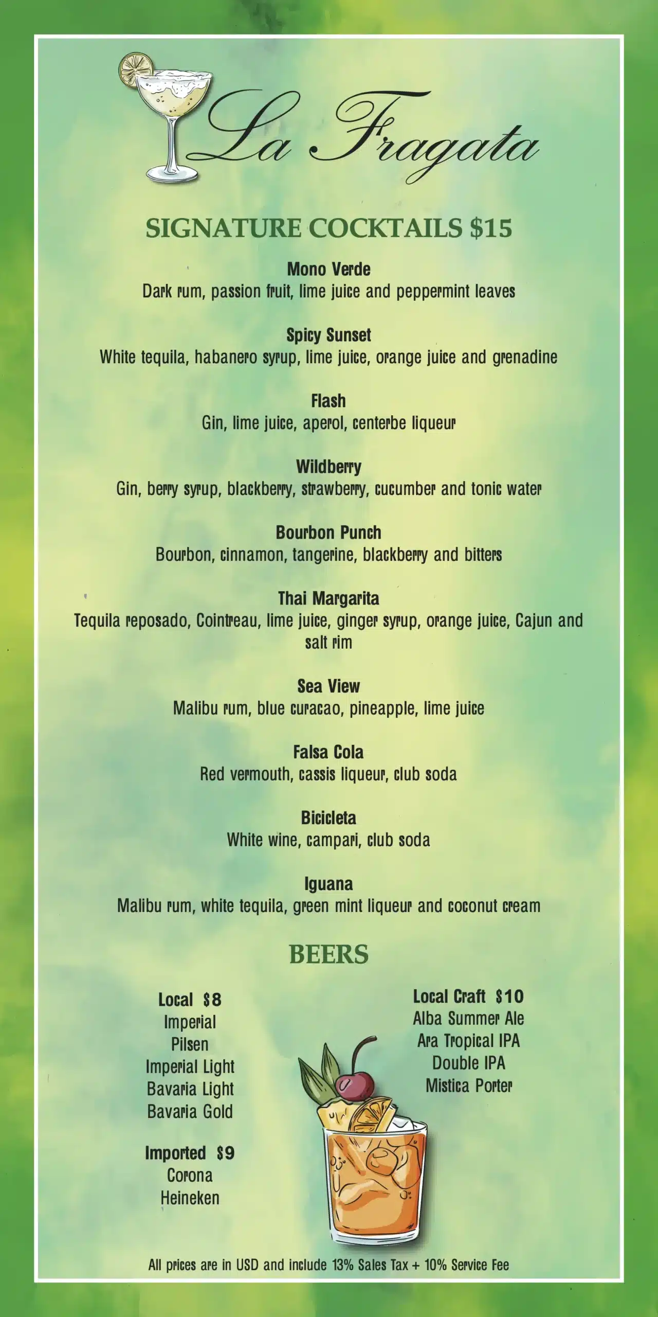 La Fragata Drinks Menu EN pg 1