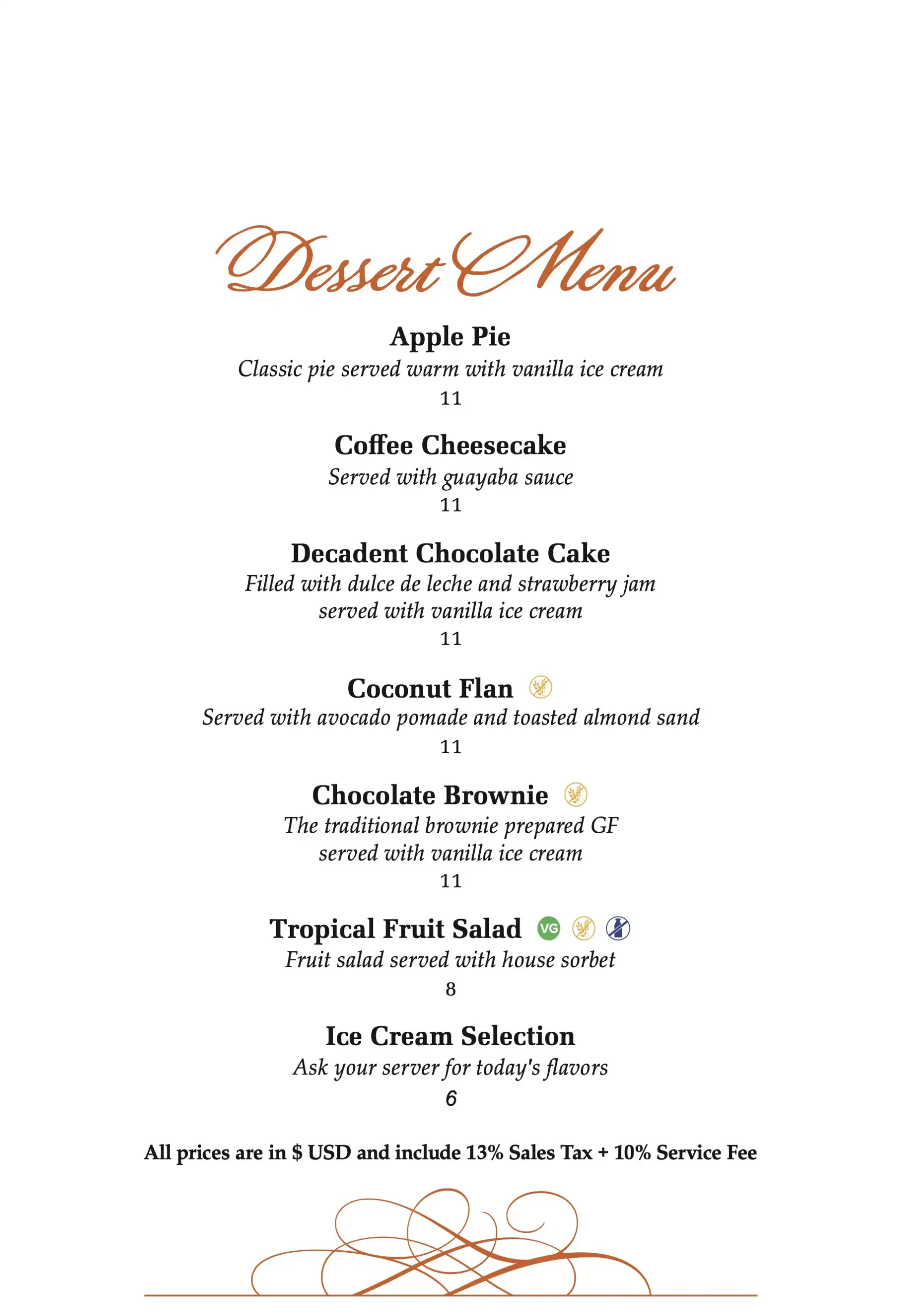 La Galería Dessert Menu