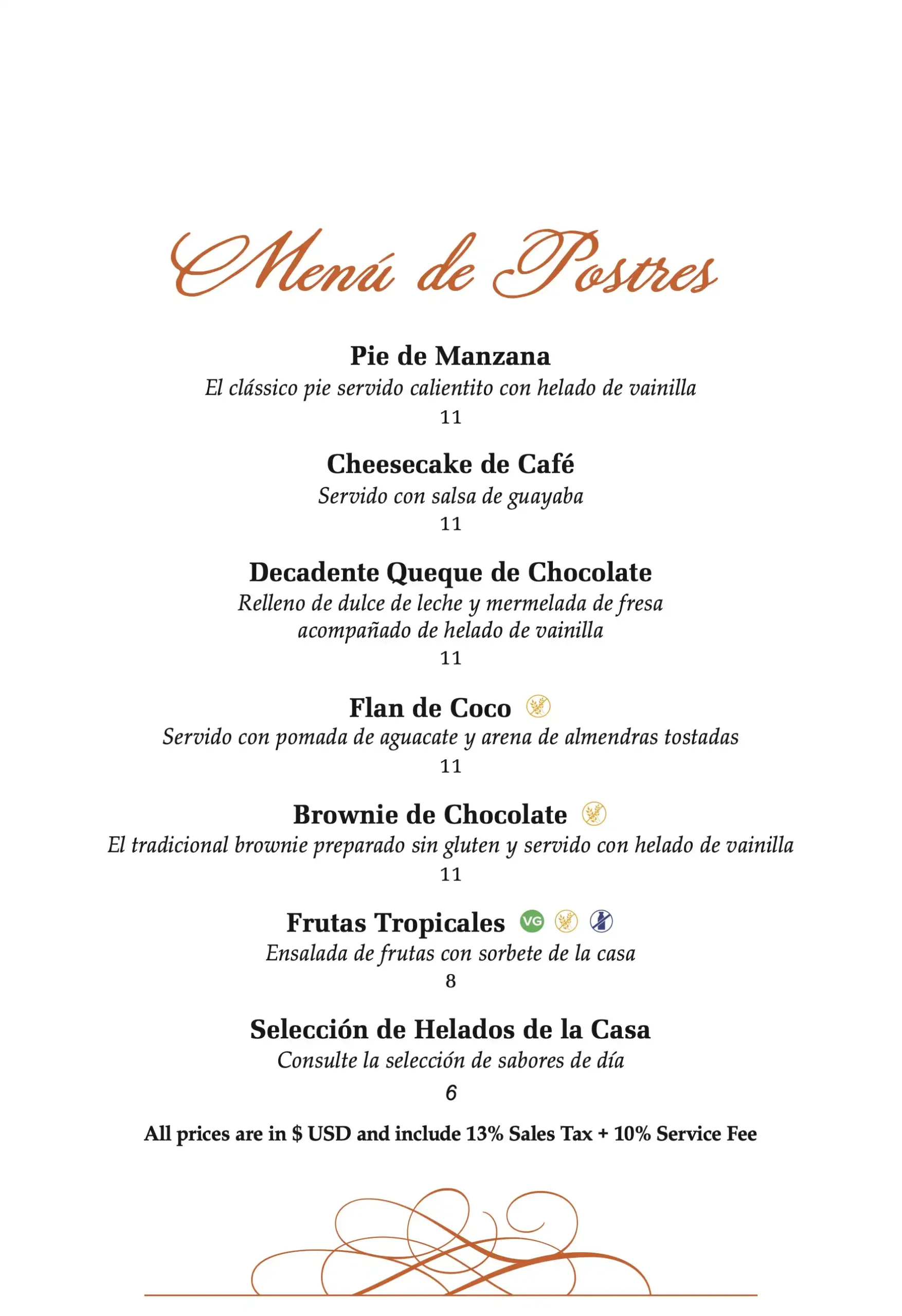 Menú de Postres